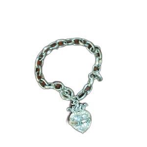 Juicy Couture silver tone crystal heart toggle bracelet 8" logo tiara